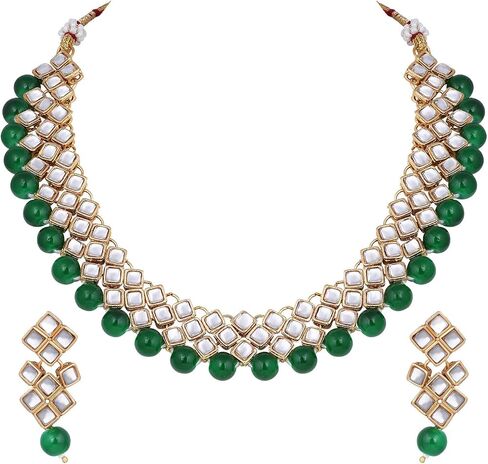 Aheli Elegant Indian Faux Kundan Studded Necklace Earring Set Bollywood Wedding Party Wear Ethnic Fashion Jewelry Gift for Women in Saudi Arabia