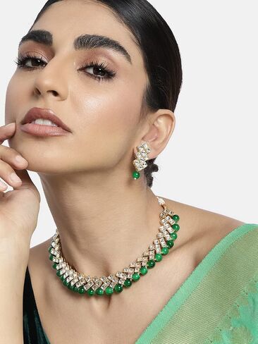 Aheli Elegant Indian Faux Kundan Studded Necklace Earring Set Bollywood Wedding Party Wear Ethnic Fashion Jewelry Gift for Women in Saudi Arabia