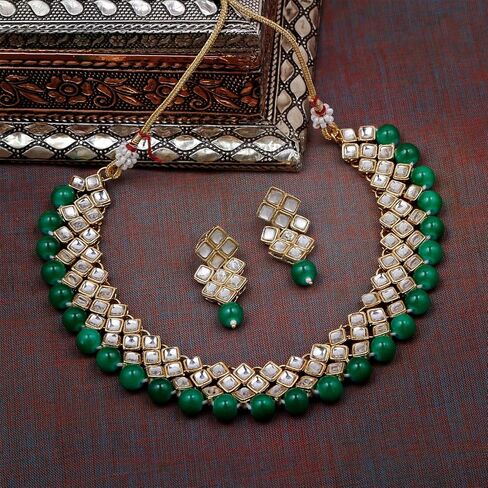 Aheli Elegant Indian Faux Kundan Studded Necklace Earring Set Bollywood Wedding Party Wear Ethnic Fashion Jewelry Gift for Women in Saudi Arabia