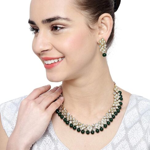 Aheli Elegant Indian Faux Kundan Studded Necklace Earring Set Bollywood Wedding Party Wear Ethnic Fashion Jewelry Gift for Women in Saudi Arabia