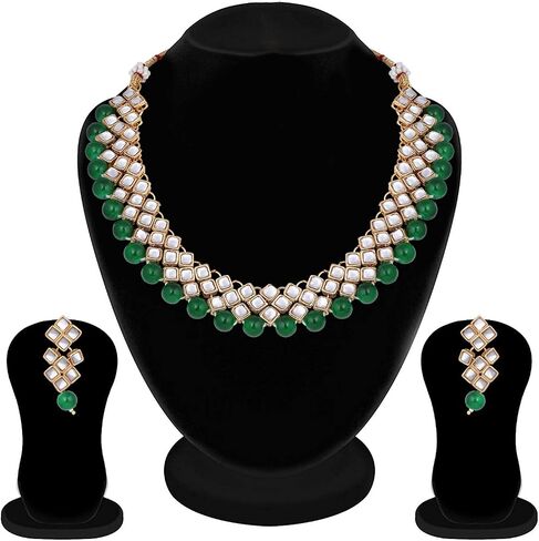 Aheli Elegant Indian Faux Kundan Studded Necklace Earring Set Bollywood Wedding Party Wear Ethnic Fashion Jewelry Gift for Women in Saudi Arabia
