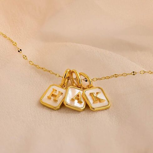 CAITLYNMINIMALIST 18K Gold Mother of Pearl Alphabet Letter Initial Charm Bead Pendant for Bracelet Necklace & Earrings in Saudi Arabia
