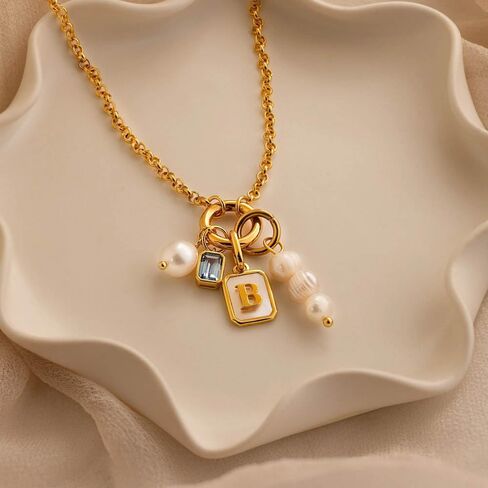 CAITLYNMINIMALIST 18K Gold Mother of Pearl Alphabet Letter Initial Charm Bead Pendant for Bracelet Necklace & Earrings in Saudi Arabia