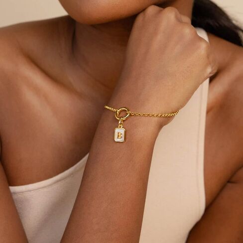 CAITLYNMINIMALIST 18K Gold Mother of Pearl Alphabet Letter Initial Charm Bead Pendant for Bracelet Necklace & Earrings in Saudi Arabia