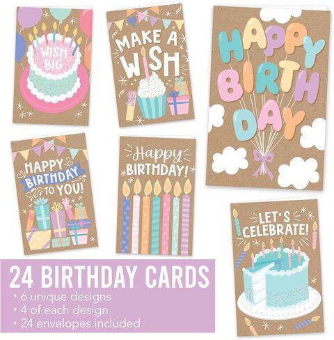 Hadley Designs 54 Rustic Happy Birthday Cards بشكل كبير مع الأظرف - بطاقات أعياد الميلاد السائبة مع الأظرف ، وبطاقات أعياد الميلاد المتنوعة مع الأظرف ، وحزمة بطاقة عيد ميلاد سعيد ، وبطاقات عيد ميلاد الأطفال in Saudi Arabia