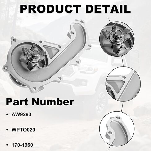 مضخة مياه Partsflow AW9293 متوافقة مع 1995-2013 Toyota Tacoma 2017 Toyota Tacoma Fits 1996-2000 Toyota 4Runner 2010 Toyota 4Runner WPTO020,170-1960 2.4L 2.7L L4 in Saudi Arabia
