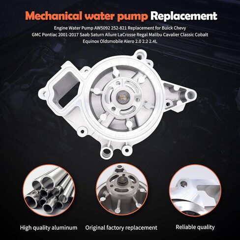 HiSport Engine Water Pump AW5092 252-821 89036356 Replacement for Buick Chevy GMC Pontiac 2001-2017 Saab Saturn Allure LaCrosse Regal Malibu Cavalier Classic Cobalt Equinox Oldsmobile Alero in Saudi Arabia