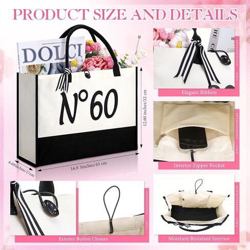 Paterr 2 Pcs 60th Birthday Gifts for Women N°60 Keepsake Beach Canvas Tote Bag Womens Socks with Funny Saying 60th Birthday Gift Bag for Mother‘s Day Grandma Her Sixty in Saudi Arabia