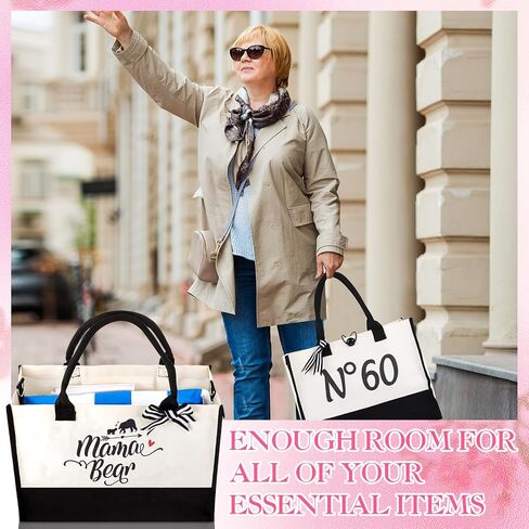 Paterr 2 Pcs 60th Birthday Gifts for Women N°60 Keepsake Beach Canvas Tote Bag Womens Socks with Funny Saying 60th Birthday Gift Bag for Mother‘s Day Grandma Her Sixty in Saudi Arabia
