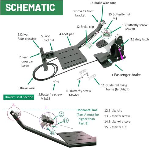 جهاز التحكم في دواسة الفرامل من جانب الركاب، دواسة الفرامل للسائق الطالب، السائق الجديد يتعلم قيادة فرامل تدريب السيارة (دواسة الفرامل الجانبية للراكب + دعامة القاعدة) in Kuwait