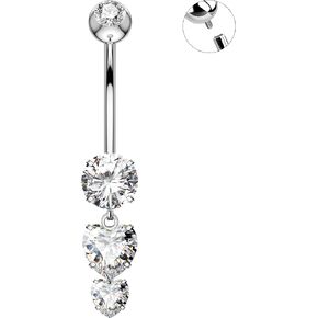 OUFER Belly Button Rings, 14G Heart Shaped Pendant Belly Button Piercing, G23 Solid Titanium Internally Threaded Belly Rings, Clear CZ Pendant Navel Piercing Jewelry For Women in Kuwait