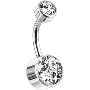 Pierced Owl - 14GA G23 Implant Grade Titanium Internally Threaded Top Double Round Bezel Set Crystal Belly Button Ring in Kuwait