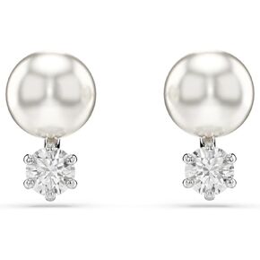 Swarovski Matrix stud earrings, Crystal pearl, Round cut, White, Rhodium Finish in Saudi Arabia