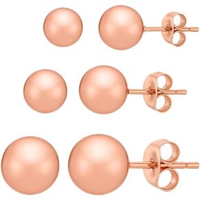 14K Gold Ball Stud Earrings – 3 Pairs in 3mm, 4mm, 5mm Sizes – Available in Style Colors for Women & Men in Saudi Arabia