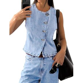 Womens Denim Vest Tops Sleeveless Jean Vest Button Down Denim Tank Tops Casual Waistcoat in Saudi Arabia