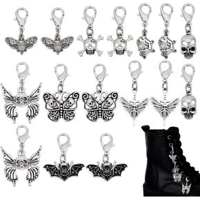 PH PandaHall 16Pcs Clip on Charm Pendants 8 Styles Goth Skull Butterfly Bat Shoe Lace Charms with Lobster Clasp for Sneakers Canvas Shoes Boots Halloween Punk Jewelry Making in Kuwait