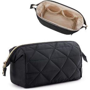 BAGSMART Makeup Bag Travel Makeup Bag, Cute Puffy Make Up Bag, Wide-open Cosmetic Bags for Women, Small Makeup Pouch for Travel Essentials Toiletries Accessories (Black) in Saudi Arabia