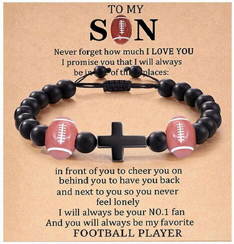 Long tiantian To My Son Bracelet Black Shungite Onyx Bracelet Cross Bracelets for Men Easter Basket Stuffers Basketball Soccer Football Volleyball Softball Rugby Basketball Stuff in Saudi Arabia