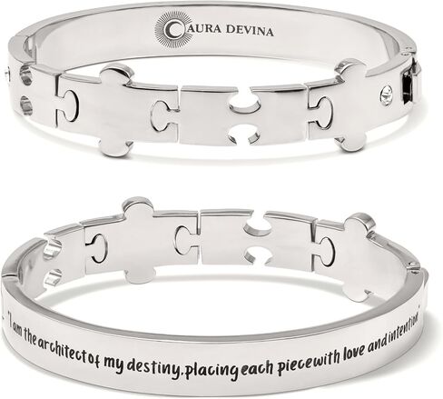 14k Gold Plated, Unity Puzzle Piece Bangle Bracelet, Inspirational Message, I am the architect of my destiny, placing each piece with ove and inention in Saudi Arabia