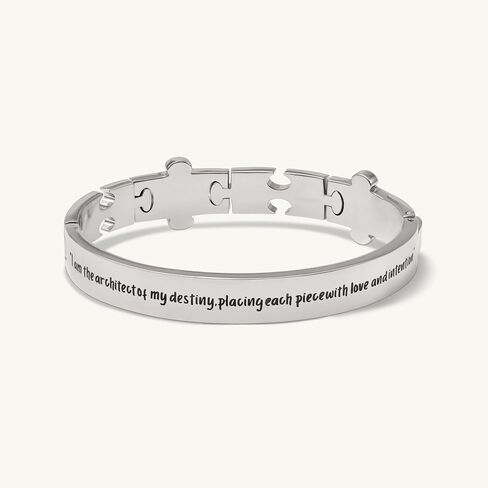14k Gold Plated, Unity Puzzle Piece Bangle Bracelet, Inspirational Message, I am the architect of my destiny, placing each piece with ove and inention in Saudi Arabia