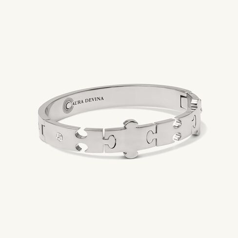 14k Gold Plated, Unity Puzzle Piece Bangle Bracelet, Inspirational Message, I am the architect of my destiny, placing each piece with ove and inention in Saudi Arabia