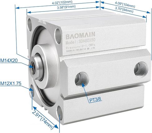 اسطوانة الهواء الرقيقة المدمجة Baomain SDA 50x30 50mm تتحمل 30mm Stroke PT1/4 port in Saudi Arabia