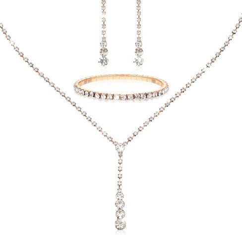 Gold Wedding Jewelry Sets for Women Gold Rhinestone Necklace Earrings Bracelet Bridesmaid Bridal Necklace for Wedding Costume Accessories for Women in Saudi Arabia