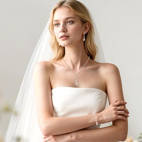 Gold Wedding Jewelry Sets for Women Gold Rhinestone Necklace Earrings Bracelet Bridesmaid Bridal Necklace for Wedding Costume Accessories for Women in Saudi Arabia