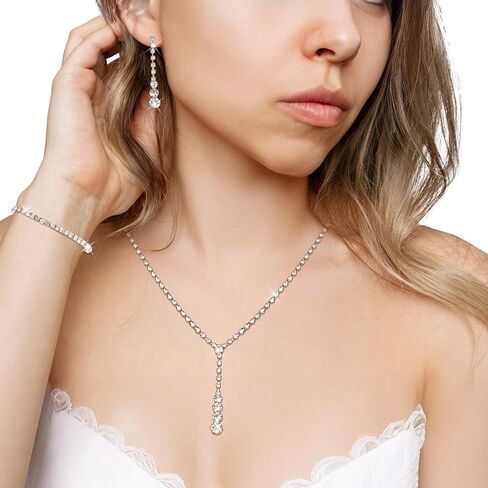 Gold Wedding Jewelry Sets for Women Gold Rhinestone Necklace Earrings Bracelet Bridesmaid Bridal Necklace for Wedding Costume Accessories for Women in Saudi Arabia