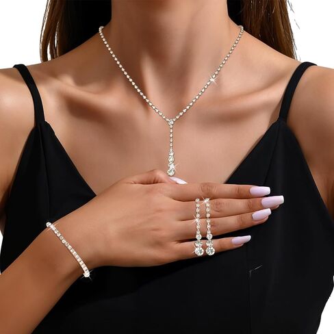 Gold Wedding Jewelry Sets for Women Gold Rhinestone Necklace Earrings Bracelet Bridesmaid Bridal Necklace for Wedding Costume Accessories for Women in Saudi Arabia