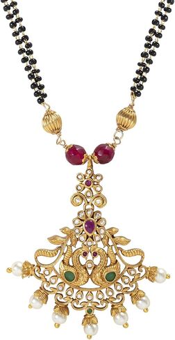 Aheli Gold Plated Dangling Baby Pearls Necklace Mangalsutra with Earring Jewelry Set for Women in Saudi Arabia