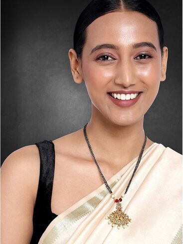 Aheli Gold Plated Dangling Baby Pearls Necklace Mangalsutra with Earring Jewelry Set for Women in Saudi Arabia