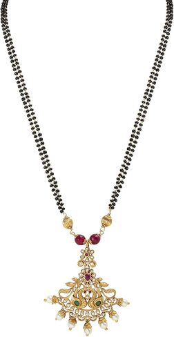 Aheli Gold Plated Dangling Baby Pearls Necklace Mangalsutra with Earring Jewelry Set for Women in Saudi Arabia