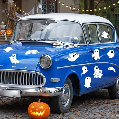 Yeaqee 12 Sheets 60 Pcs Halloween Ghost Car Decor - Funny Automotive Stickers Window Clings Bumper Stickers for Car Decal Trunk Window Laptops Decorations in Saudi Arabia