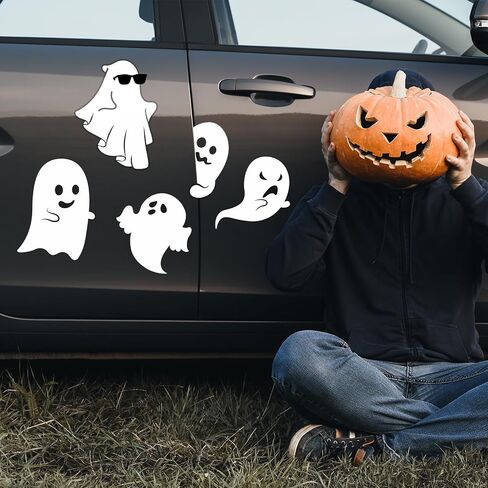 Yeaqee 12 Sheets 60 Pcs Halloween Ghost Car Decor - Funny Automotive Stickers Window Clings Bumper Stickers for Car Decal Trunk Window Laptops Decorations in Saudi Arabia