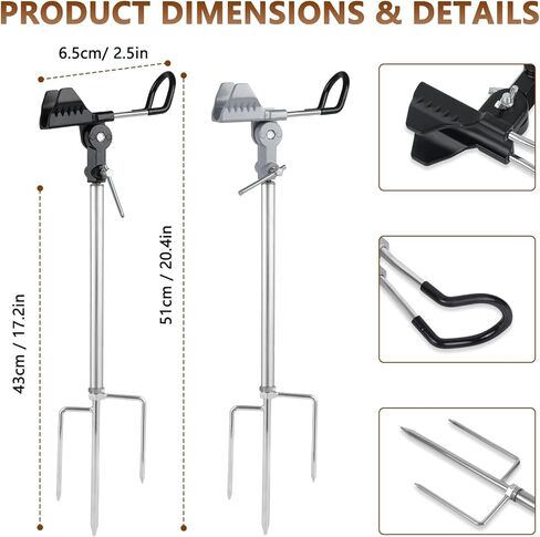 2 حزمة من حوامل صنارة الصيد متعددة الوظائف من الفولاذ المقاوم للصدأ، نسيج 360 درجة قابل للتعديل والفصل وسهل الحمل (أسود) in Kuwait