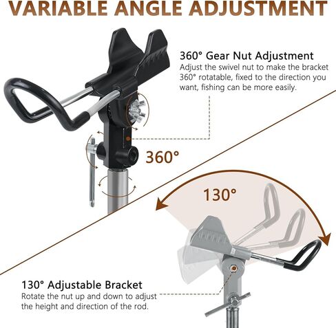2 حزمة من حوامل صنارة الصيد متعددة الوظائف من الفولاذ المقاوم للصدأ، نسيج 360 درجة قابل للتعديل والفصل وسهل الحمل (أسود) in Kuwait