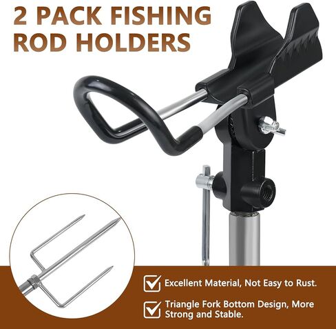 2 حزمة من حوامل صنارة الصيد متعددة الوظائف من الفولاذ المقاوم للصدأ، نسيج 360 درجة قابل للتعديل والفصل وسهل الحمل (أسود) in Kuwait