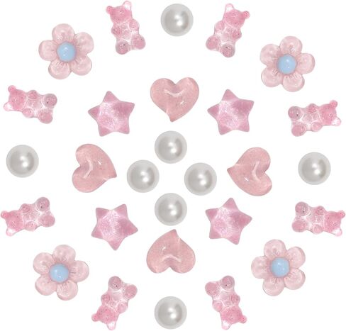 28Pcs Bling Crystal Shoe Charms for Girls Summer Sandals, Gummy Bear, Heart, Flower Charms, DIY Shoe Decoration Charms for Clog Sandals in Saudi Arabia