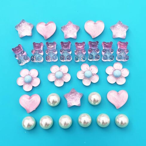 28Pcs Bling Crystal Shoe Charms for Girls Summer Sandals, Gummy Bear, Heart, Flower Charms, DIY Shoe Decoration Charms for Clog Sandals in Saudi Arabia