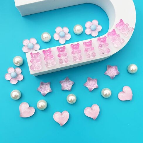 28Pcs Bling Crystal Shoe Charms for Girls Summer Sandals, Gummy Bear, Heart, Flower Charms, DIY Shoe Decoration Charms for Clog Sandals in Saudi Arabia