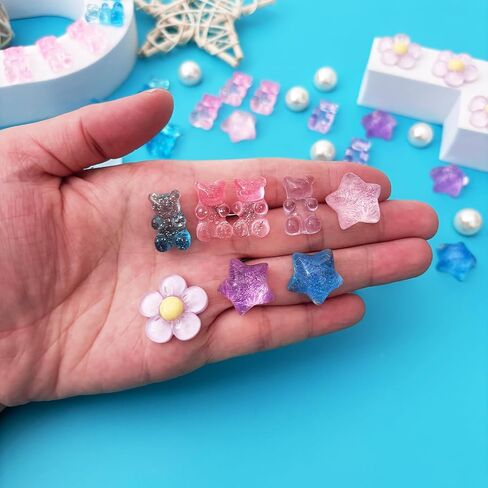 28Pcs Bling Crystal Shoe Charms for Girls Summer Sandals, Gummy Bear, Heart, Flower Charms, DIY Shoe Decoration Charms for Clog Sandals in Saudi Arabia