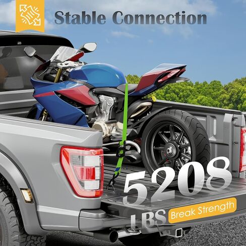 4 حزم من أشرطة السقاطة - 5,208 رطل قوة الكسر 1.5 بوصة × 8.2 قدم، أشرطة ربط السقاطة شديدة التحمل مع مجموعة خطافات على شكل حرف S للشاحنة، وشاحنة البضائع، والمقطورة، والدراجة النارية (أخضر) in Kuwait