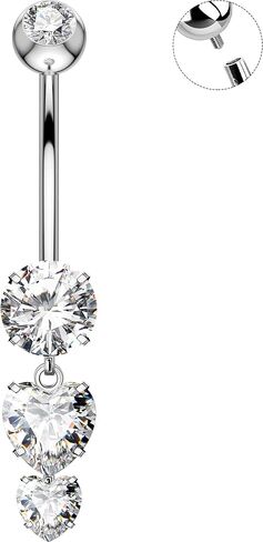 OUFER Belly Button Rings, 14G Heart Shaped Pendant Belly Button Piercing, G23 Solid Titanium Internally Threaded Belly Rings, Clear CZ Pendant Navel Piercing Jewelry For Women in Saudi Arabia