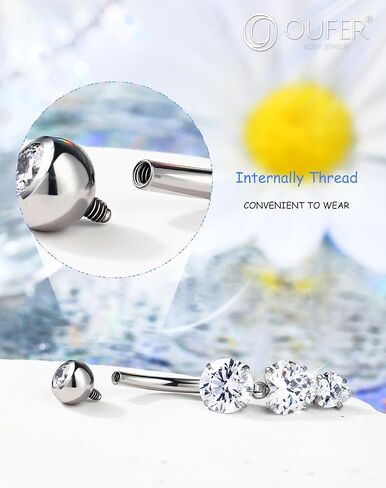 OUFER Belly Button Rings, 14G Heart Shaped Pendant Belly Button Piercing, G23 Solid Titanium Internally Threaded Belly Rings, Clear CZ Pendant Navel Piercing Jewelry For Women in Saudi Arabia