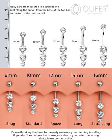 OUFER Belly Button Rings, 14G Heart Shaped Pendant Belly Button Piercing, G23 Solid Titanium Internally Threaded Belly Rings, Clear CZ Pendant Navel Piercing Jewelry For Women in Saudi Arabia