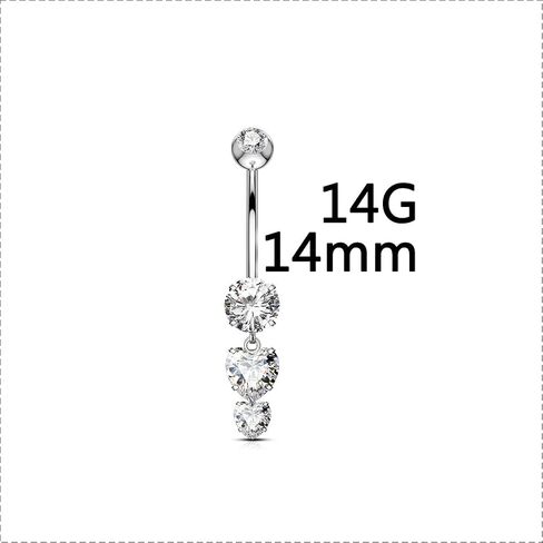 OUFER Belly Button Rings, 14G Heart Shaped Pendant Belly Button Piercing, G23 Solid Titanium Internally Threaded Belly Rings, Clear CZ Pendant Navel Piercing Jewelry For Women in Saudi Arabia