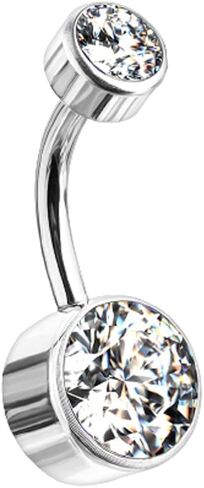 Pierced Owl - 14GA G23 Implant Grade Titanium Internally Threaded Top Double Round Bezel Set Crystal Belly Button Ring in Saudi Arabia
