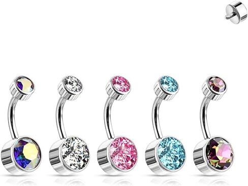 Pierced Owl - 14GA G23 Implant Grade Titanium Internally Threaded Top Double Round Bezel Set Crystal Belly Button Ring in Saudi Arabia