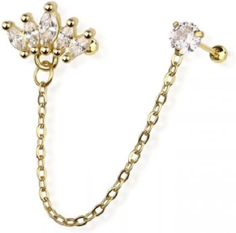 Pierced Owl 18GA 316L Stainless Steel Marquise Fan and Round CZ Crystal Connecting Chain Linked Cartilage Barbells in Saudi Arabia